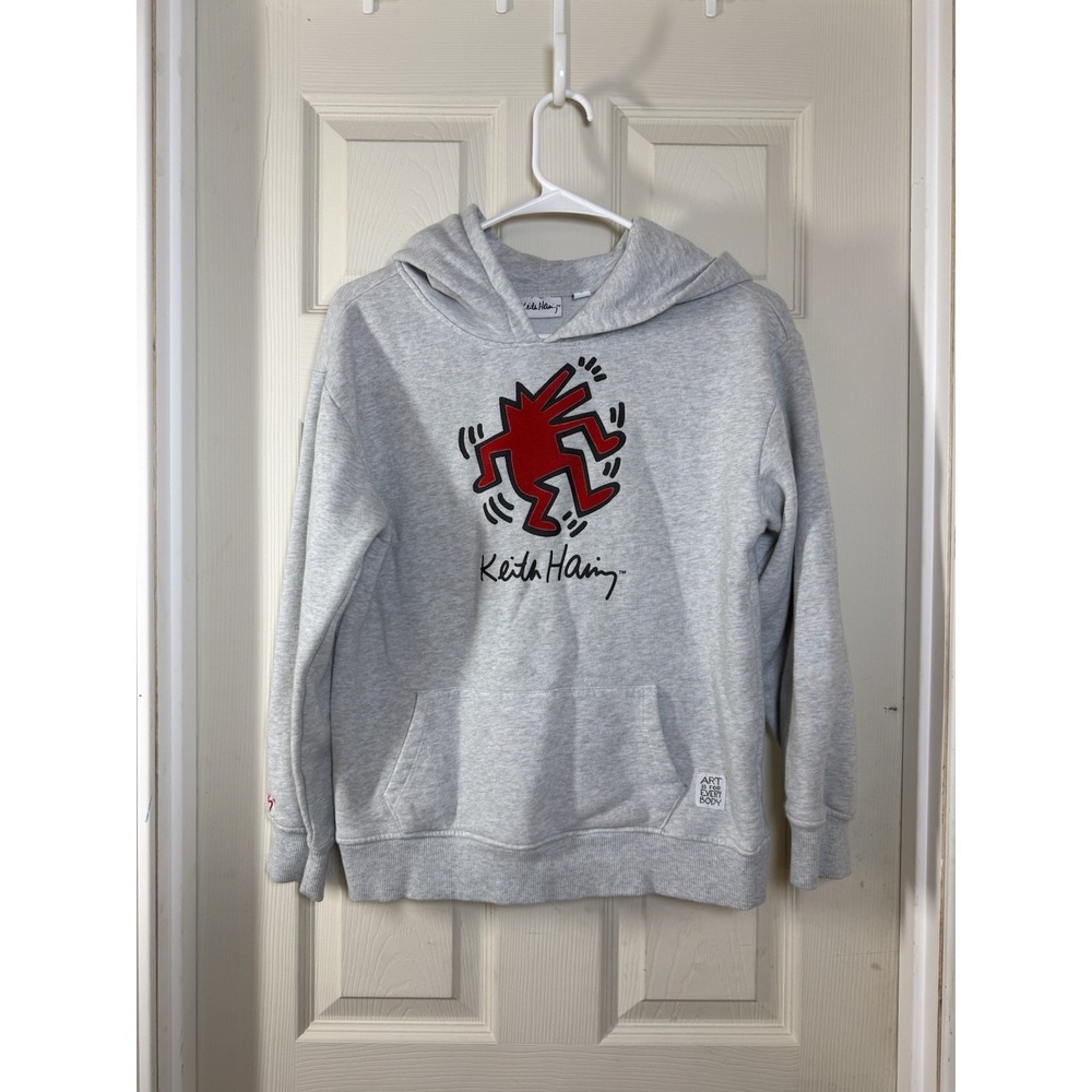 Keith Haring Hoodie Kids XL Gray Graphic Pullover Sweatshirt‎ Pop Art Street Art